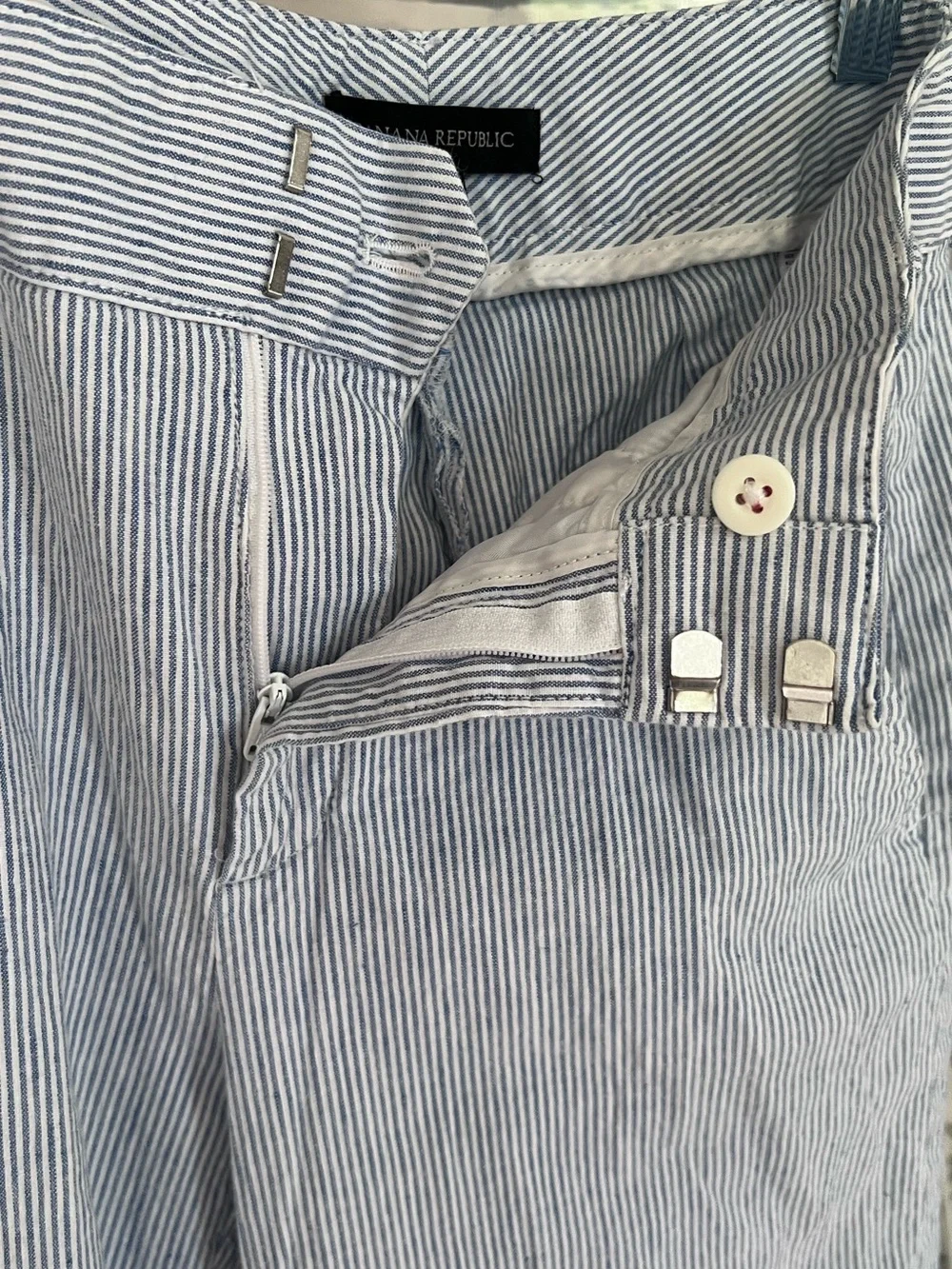 Banana Republic Seersucker Linen Wide Leg Blue White Trousers Pants Size 0